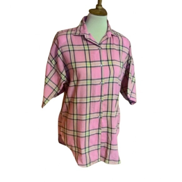 3 for 20 $ bundle Vintage 60s pink plaid housewife oversized shirt - Picture 1 of 9